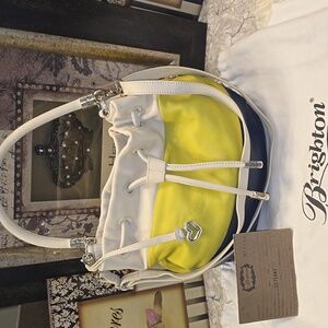 EUC- Vintage Brighton Color Blocking Yellow, Cream & Navy Hobo Bag